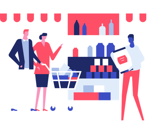 Couple doing shopping in store Illustration