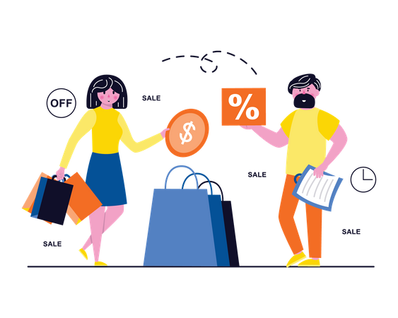 Couple doing shopping product on discount  Illustration