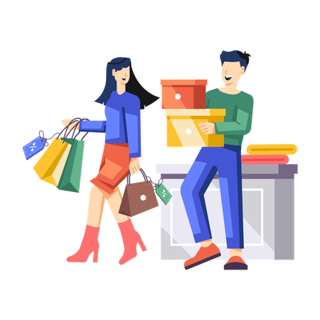 Couple doing shopping together  Illustration