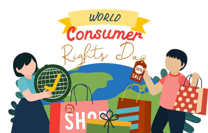 Couple doing shopping with consumer rights Illustration