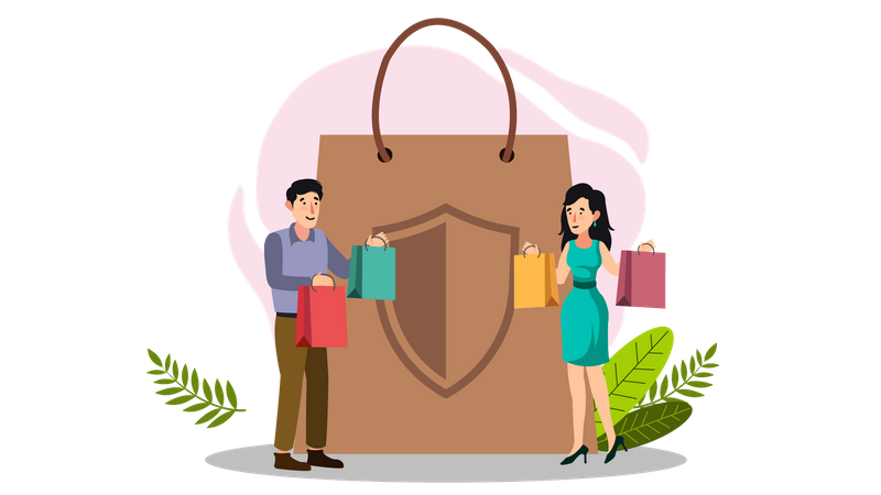 Couple doing shopping with consumer rights  Illustration