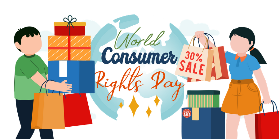 Couple doing shopping with consumer rights  Illustration