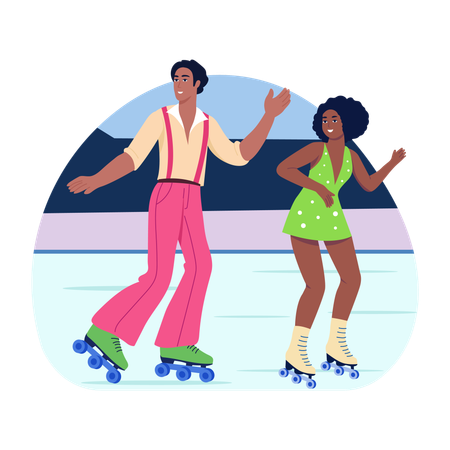 スケートダンスをするカップル  イラスト