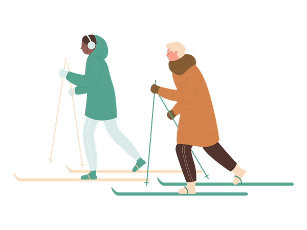 Couple doing skiing  일러스트레이션