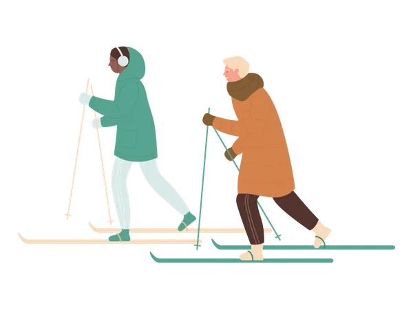 Couple doing skiing  Illustration