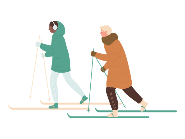 Couple doing skiing  Illustration