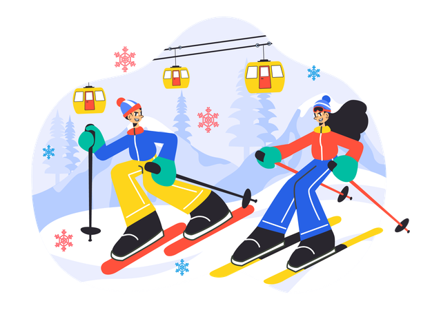 Couple doing skiing together  Illustration