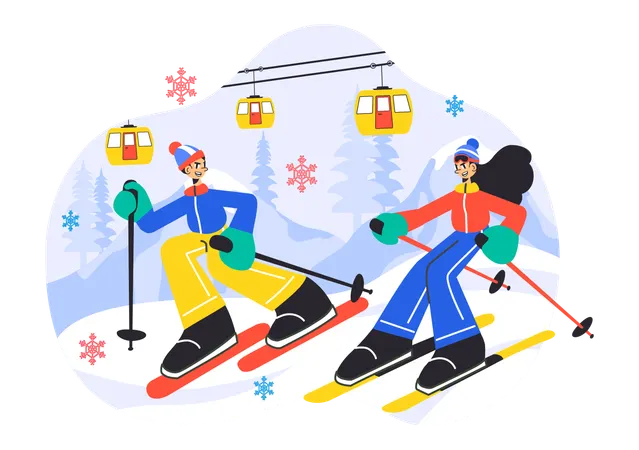 Couple doing skiing together  Illustration
