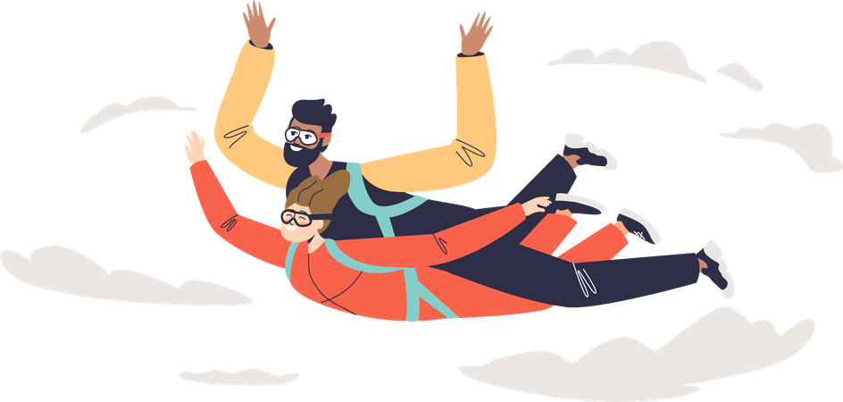 Couple doing skydiving Illustration