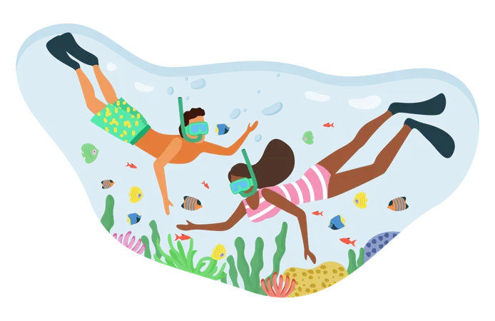 Couple doing snorkeling  Illustration