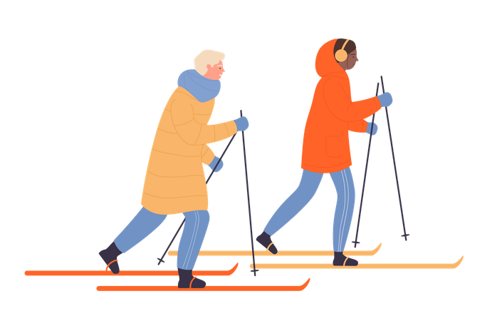 Couple doing snowboarding  Illustration