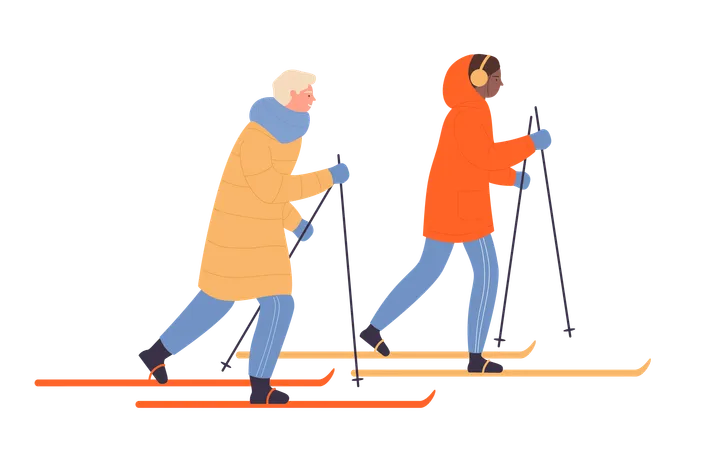 Couple doing snowboarding  Illustration