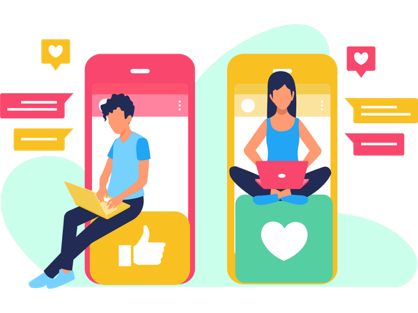 Couple doing Social media Engagement  Illustration