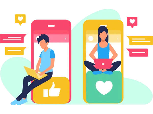 Couple doing Social media Engagement  Illustration