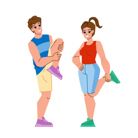 Couple Exercising Vector Sport Man Woman Healthy Workout Young Training Couple Exercising Character People Flat Cartoon Illustration Illustration