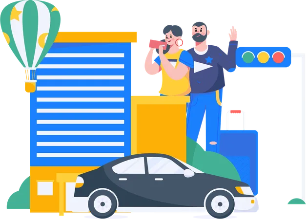 Couple doing Taxi booking  Illustration