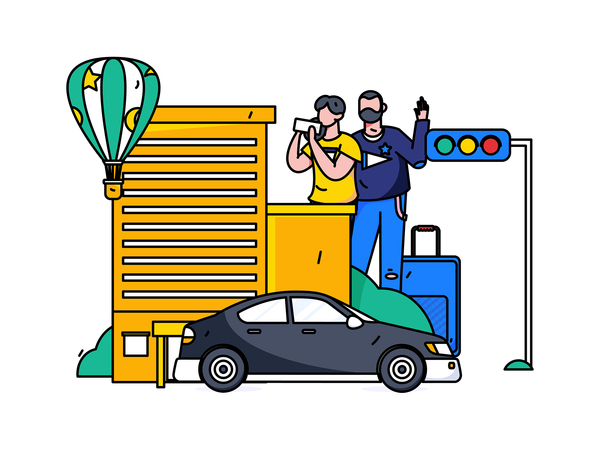 Couple doing Taxi booking  Illustration