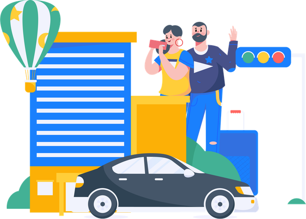 Couple doing Taxi booking  Illustration