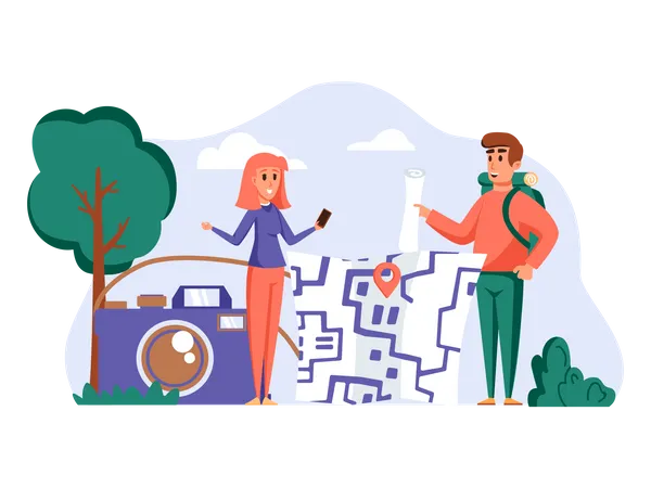 Couple doing travel planning  Illustration