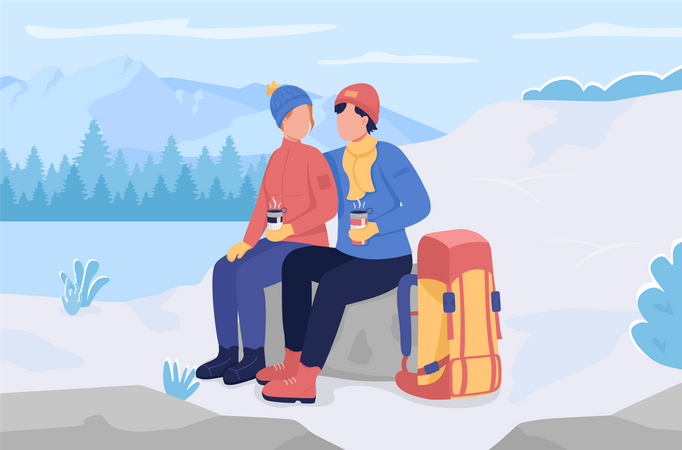 Couple doing trekking Illustration