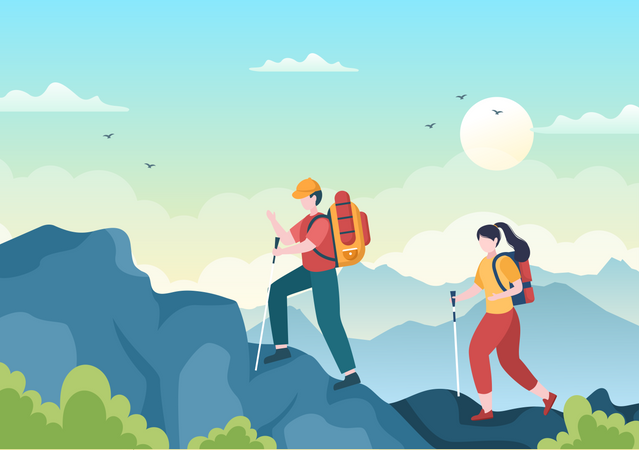 Couple doing trekking Illustration