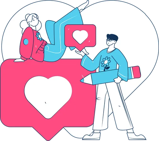 Couple doing valentine chat  Illustration