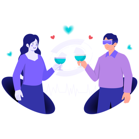 Couple doing Virtual Date Cheers  Illustration