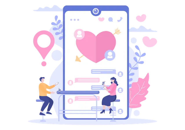 Couple doing virtual date  Illustration