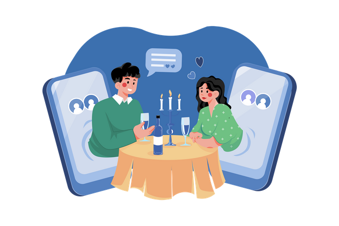Couple doing virtual date on dating app  Illustration