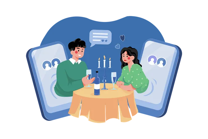 Couple doing virtual date on dating app  Illustration