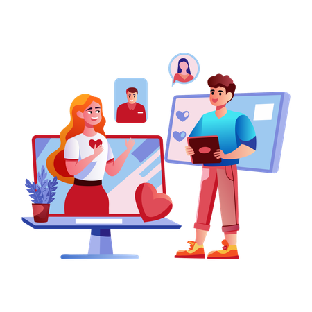 Couple doing virtual dating  Illustration