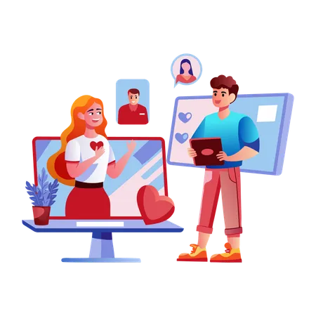 Couple doing virtual dating  Illustration