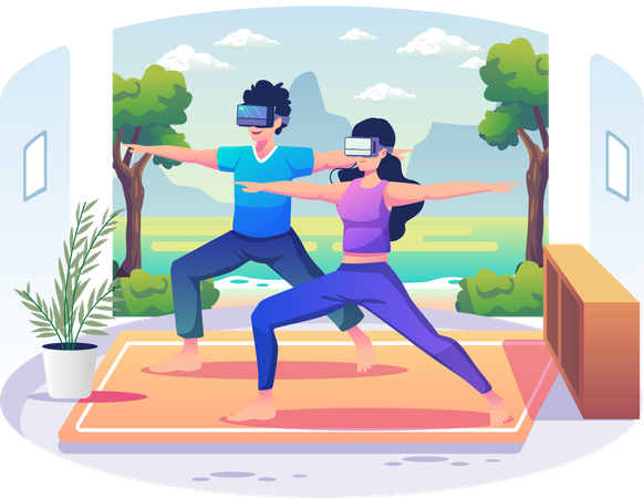 Couple doing VR exercise  Illustration