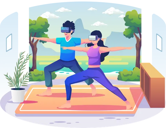 Couple doing VR exercise  Illustration