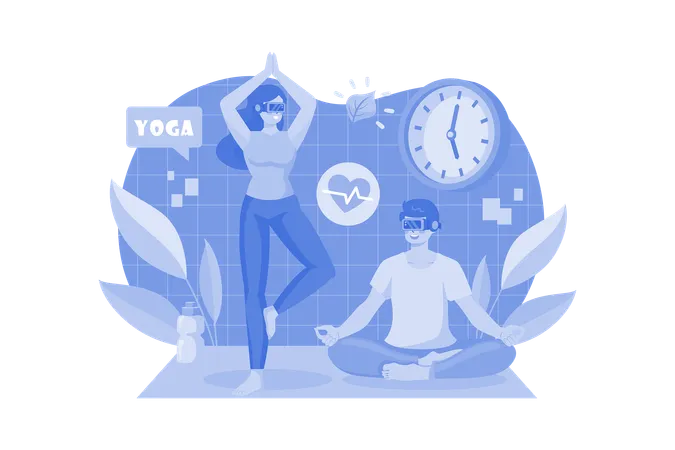 Couple Doing VR Exercise  Illustration