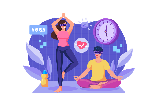 Couple doing VR exercise  Illustration