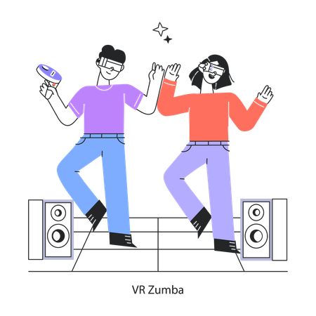 Couple Doing Vr Zumba  Illustration