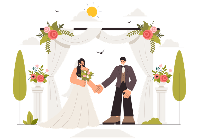 結婚を祝うカップル  イラスト