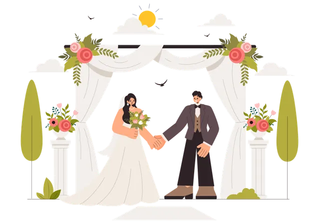 結婚を祝うカップル  イラスト