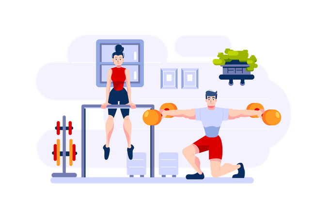 Couple doing weight lifting in the gym  Illustration