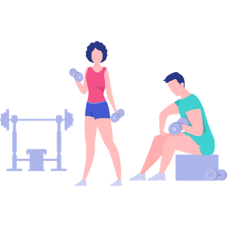 Couple doing weight lifting together  Illustration