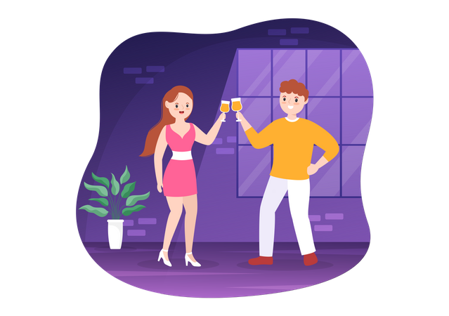 Couple doing wine party Illustration