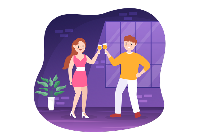 Couple doing wine party  Illustration