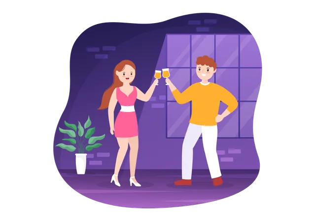 Couple doing wine party  Illustration