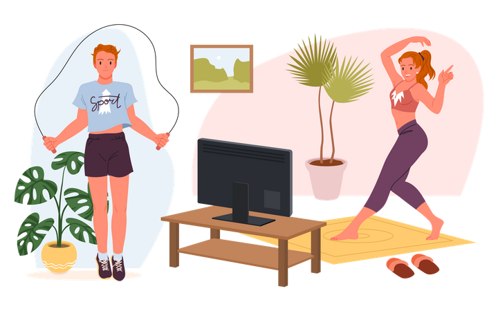 Couple doing workout  Illustration