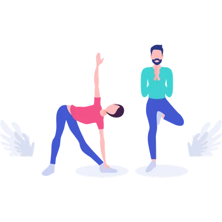 A Boy Doing Yoga And The Girl Doing Exercise For Fitness Illustration