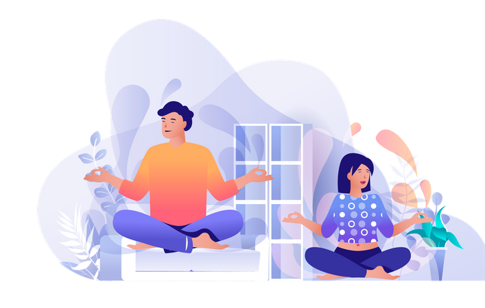 Couple doing yoga at home  Illustration