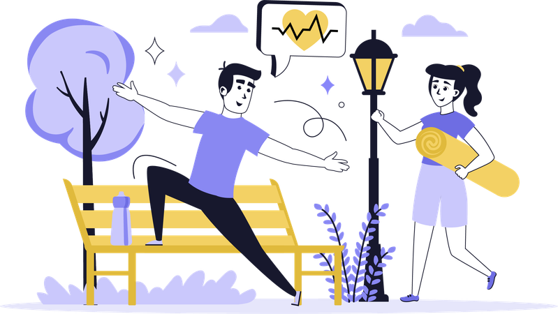 Couple doing yoga in park  Illustration