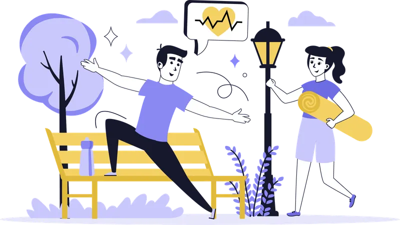 Couple doing yoga in park  Illustration