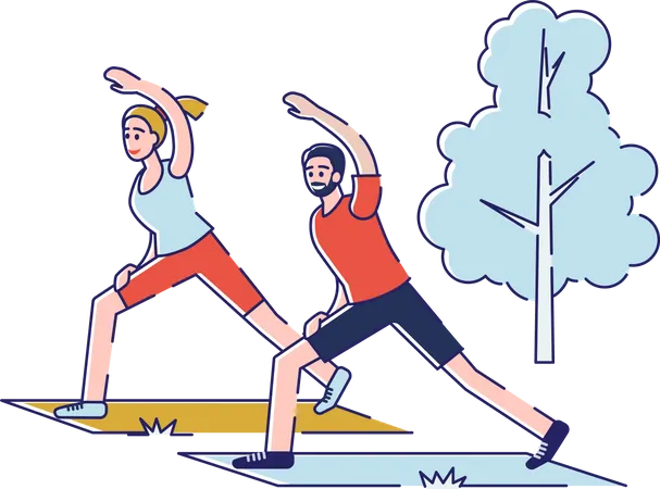 Couple doing yoga in the park  Illustration